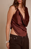 Chocolate Satin Trim Detail Cowl Neck Top