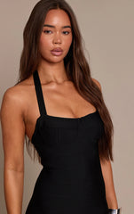 Black Bandage Cup Detail Halterneck Mini Dress